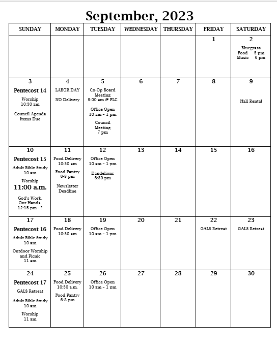 Calendar of Events Christ Lutheran Church